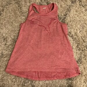 Puma Womens Heathered Pink Racerback Activewear Tank Top Large Logo Size S